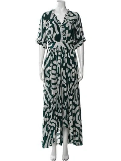 Pre-owned Busayo Printed Long Dress In Green