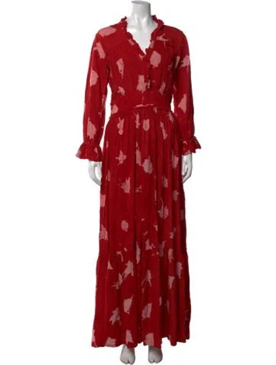 Pre-owned Busayo Printed Long Dress In Red