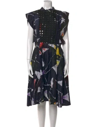 Pre-owned Busayo Printed Midi Length Dress In Black