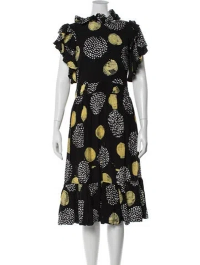 Pre-owned Busayo Printed Midi Length Dress In Black