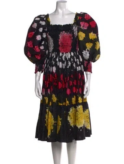 Pre-owned Busayo Printed Midi Length Dress In Black