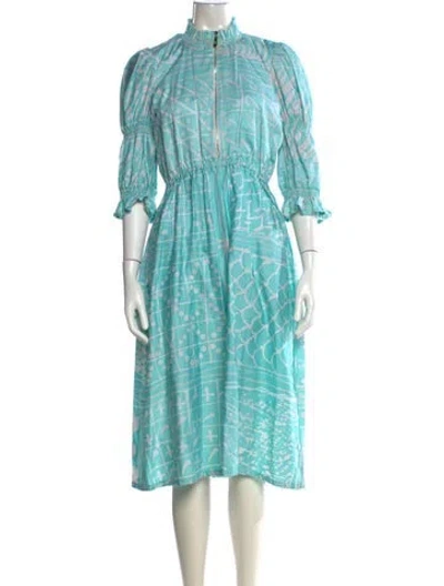 Pre-owned Busayo Printed Midi Length Dress In Blue