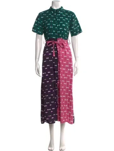 Pre-owned Busayo Printed Midi Length Dress In Green