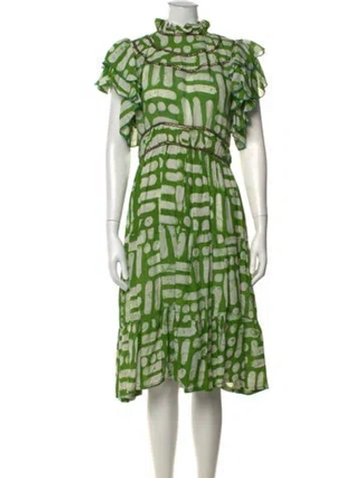 Pre-owned Busayo Printed Midi Length Dress In Green