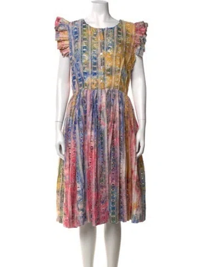 Pre-owned Busayo Printed Midi Length Dress In Pink
