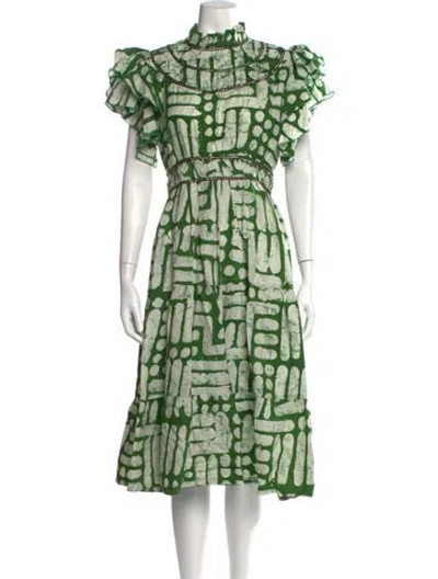 Pre-owned Busayo Printed Midi Length Dress W/ Tags In Green