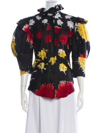 Pre-owned Busayo Printed Three-quarter Sleeve Blouse In Black
