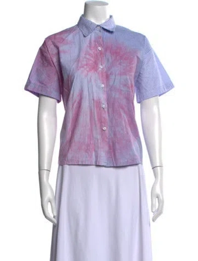 Pre-owned Busayo Striped Short Sleeve Button-up Top In Purple