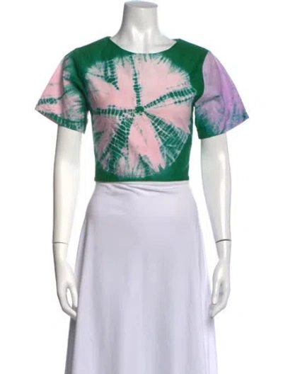 Pre-owned Busayo Tie-dye Print Crew Neck Crop Top W/ Tags In Green
