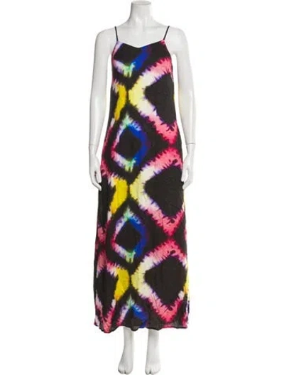 Pre-owned Busayo Tie-dye Print Long Dress In Black