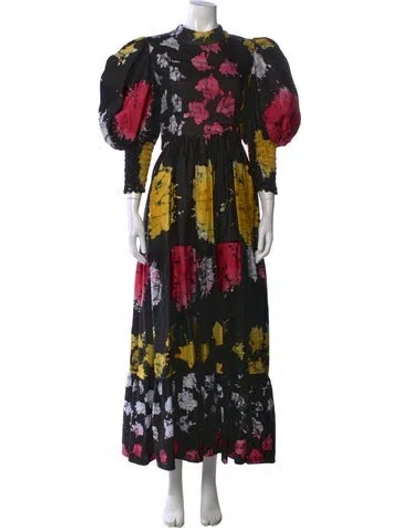 Pre-owned Busayo Tie-dye Print Long Dress In Black