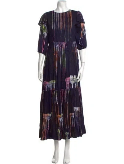 Pre-owned Busayo Tie-dye Print Long Dress In Blue