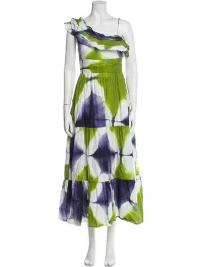 Pre-owned Busayo Tie-dye Print Long Dress In Green