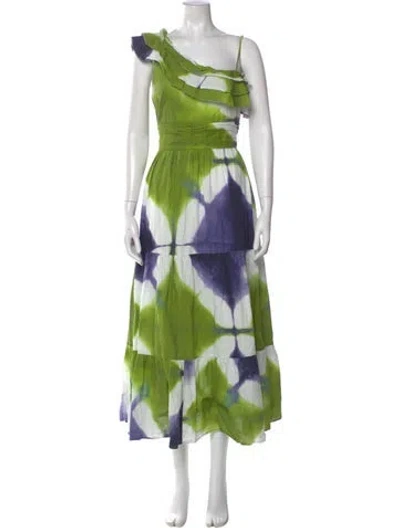 Pre-owned Busayo Tie-dye Print Long Dress In Green