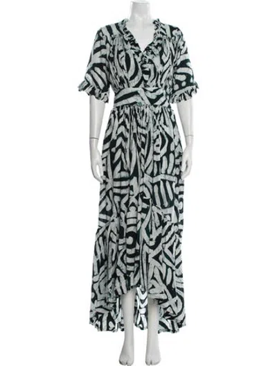 Pre-owned Busayo Tie-dye Print Long Dress In Green