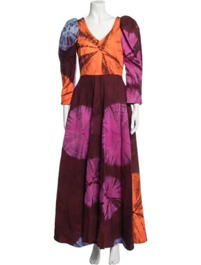 Pre-owned Busayo Tie-dye Print Long Dress In Purple