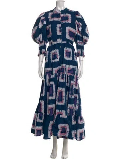 Pre-owned Busayo Tie-dye Print Long Dress W/ Tags In Blue