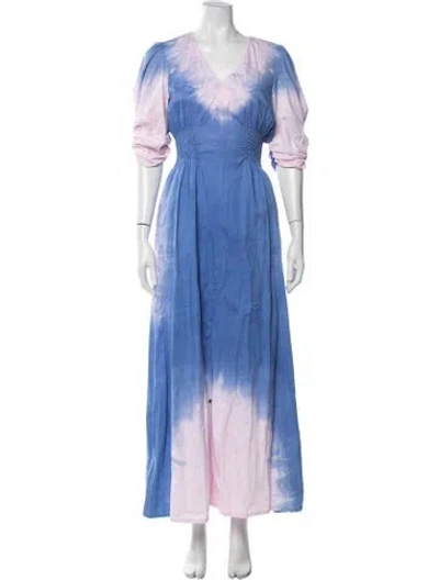 Pre-owned Busayo Tie-dye Print Long Dress W/ Tags In Blue