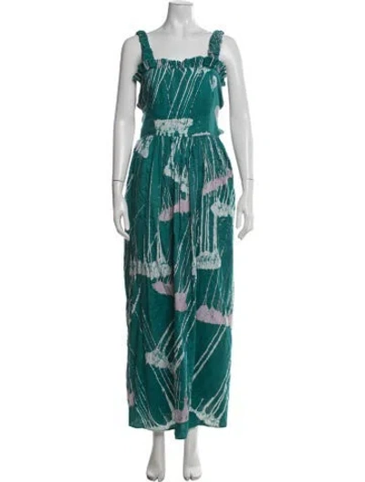 Pre-owned Busayo Tie-dye Print Long Dress W/ Tags In Green