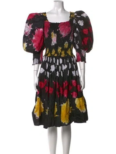 Pre-owned Busayo Tie-dye Print Midi Length Dress In Black