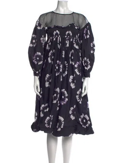 Pre-owned Busayo Tie-dye Print Midi Length Dress In Blue