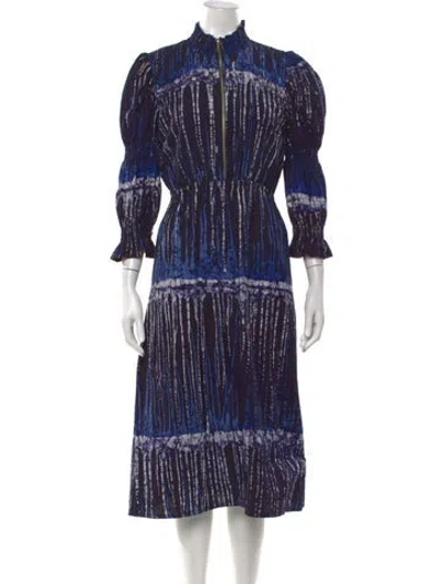 Pre-owned Busayo Tie-dye Print Midi Length Dress In Blue/purple