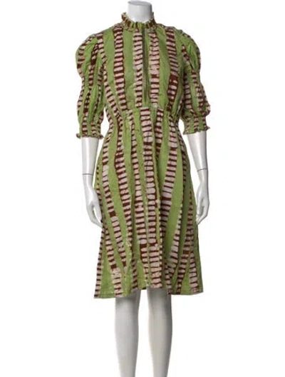 Pre-owned Busayo Tie-dye Print Midi Length Dress In Green
