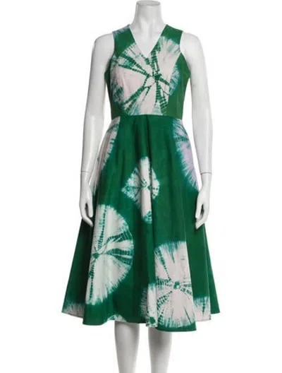 Pre-owned Busayo Tie-dye Print Midi Length Dress In Green