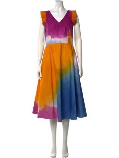 Pre-owned Busayo Tie-dye Print Midi Length Dress W/ Tags In Orange