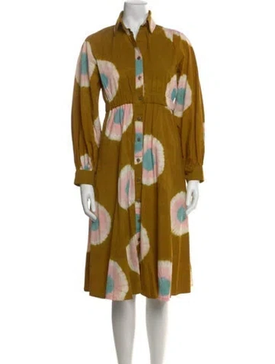 Pre-owned Busayo Tie-dye Print Midi Length Dress In Yellow