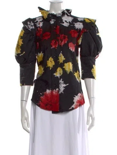 Pre-owned Busayo Tie-dye Print Three-quarter Sleeve Blouse In Black
