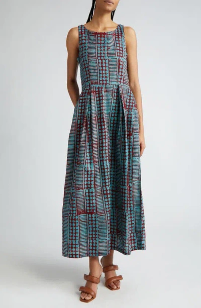 Busayo Wande Abstract Print Sleeveless Cotton Maxi Dress In Dark Red