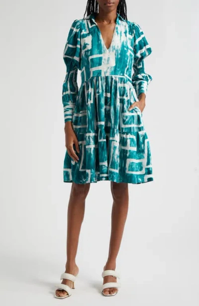 Busayo Wande Long Sleeve A-line Dress In White/ Green