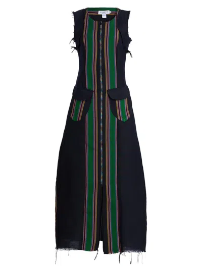 Busayo Women's Ademide Striped Cotton Distressed Maxi Dress In Black