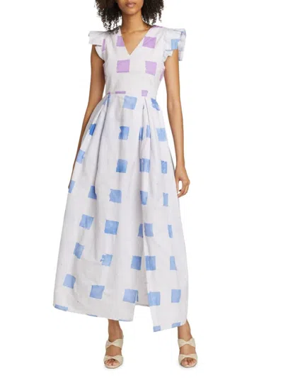 Busayo Women's Ajala Hand-printed Cotton Maxi Dress In White Multi
