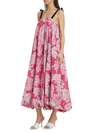 Busayo Women's Ayo Leaf Print Maxi Dress In Pink White