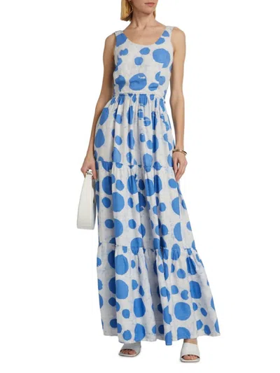 Busayo Women's  Idowu Printed Maxi Dress In White Light Blue