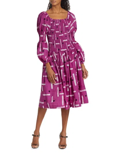 Busayo Women's Shola Smocked Puff-sleeve Midi-dress In Magenta