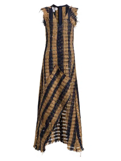 Busayo Women's Temidire Striped Crocheted Cotton Maxi Dress In Brown