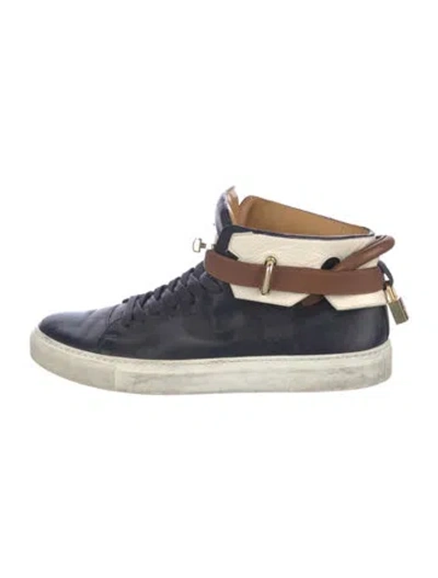 Pre-owned Buscemi Leather Colorblock Pattern Sneakers In Blue