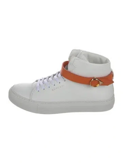 Pre-owned Buscemi Leather Colorblock Pattern Sneakers In White