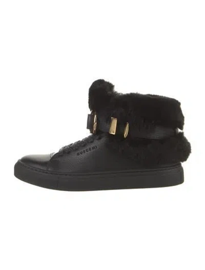 Pre-owned Buscemi Leather Faux Fur Trim Sneakers In Black