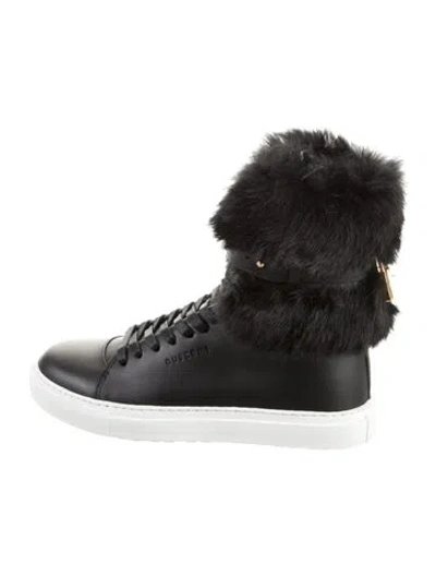 Pre-owned Buscemi Leather Faux Fur Trim Sneakers In Black