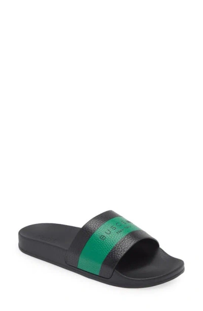 Buscemi Logo Slide Sandal In Black/ Green/ Black