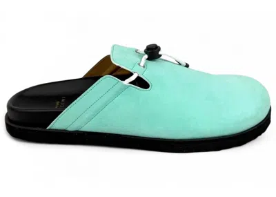 Pre-owned Buscemi Men's  Pietro New Leather Slipper Camoscio Sneakers In Turquoise In Blue