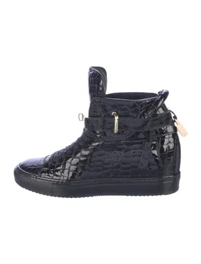 Pre-owned Buscemi Patent Leather Wedge Sneakers In Black/gold