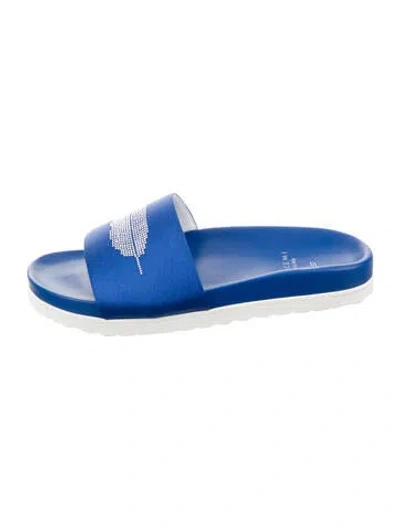 Pre-owned Buscemi Satin Printed Slides W/ Tags In Blue