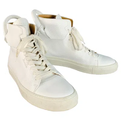 Pre-owned Buscemi Size 10 White Gold Tone Leather High Top Sneakers