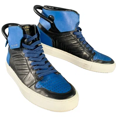 Pre-owned Buscemi Size 11 Black Blue Color Block Leather High Top Sneakers