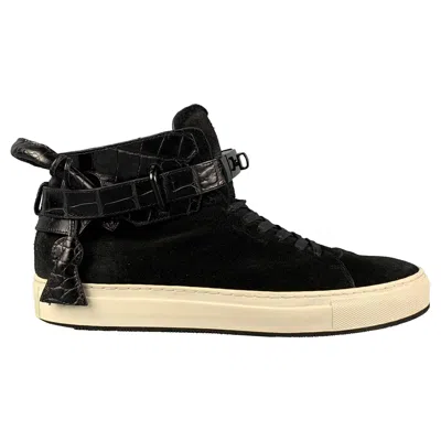 Pre-owned Buscemi Size 11 Black Embossed Suede 100mm High Top Sneakers
